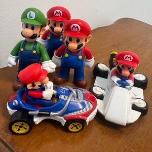 Super Mario Toy Lot Mario Luigi Figures + Mario Kart Cars Nintendo